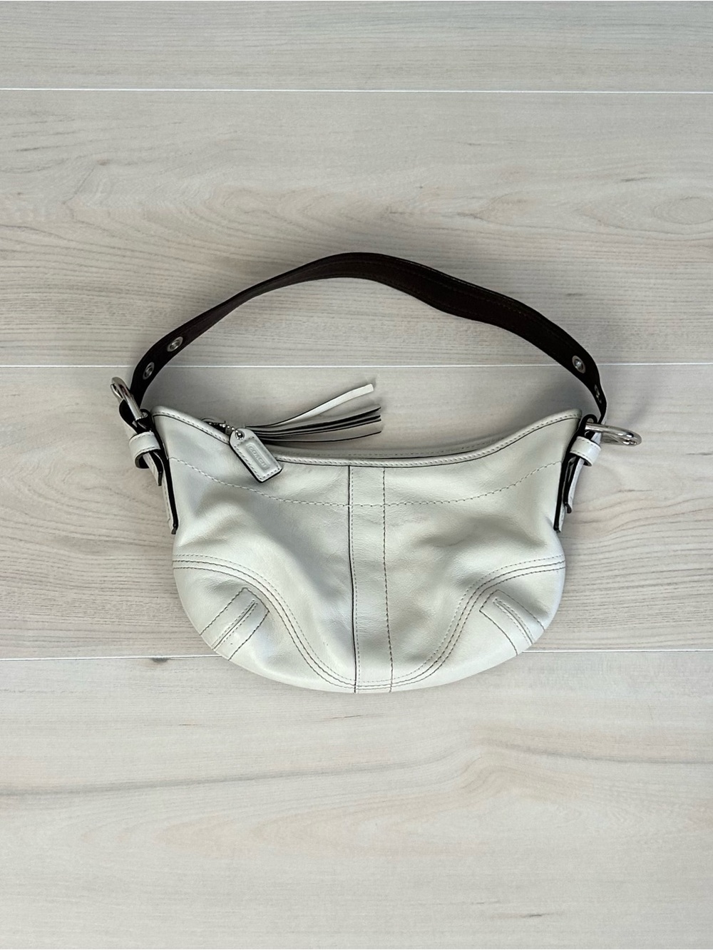 white/cream leather coach hobo bag